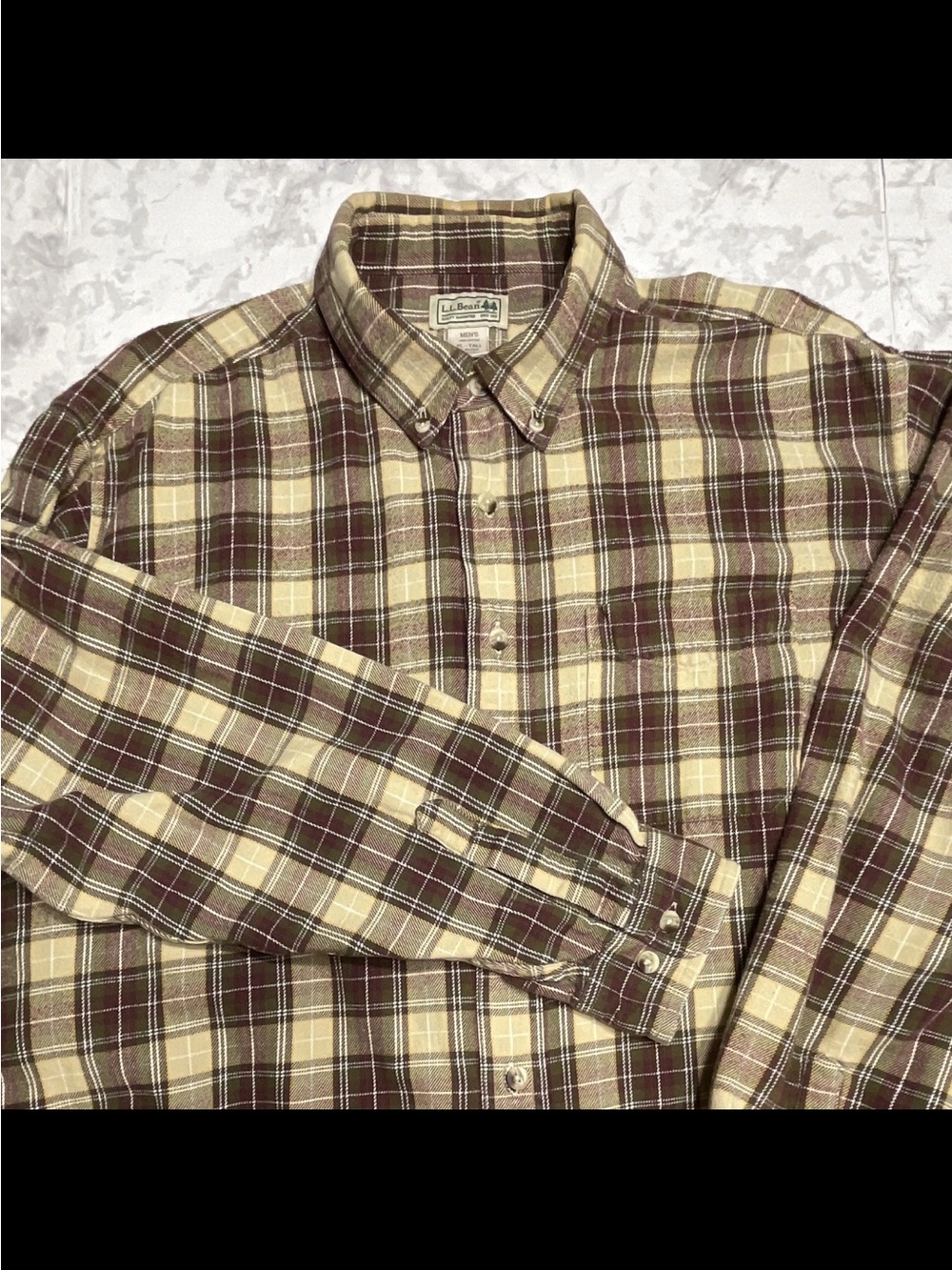 L.L. Bean Flannel Shirt Men's XL Tall Brown Tan Plaid Button Down 100% Cotton